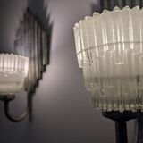 Pair of Ferro Art Iron and Glass Wall Sconces Art Deco Style 1970s