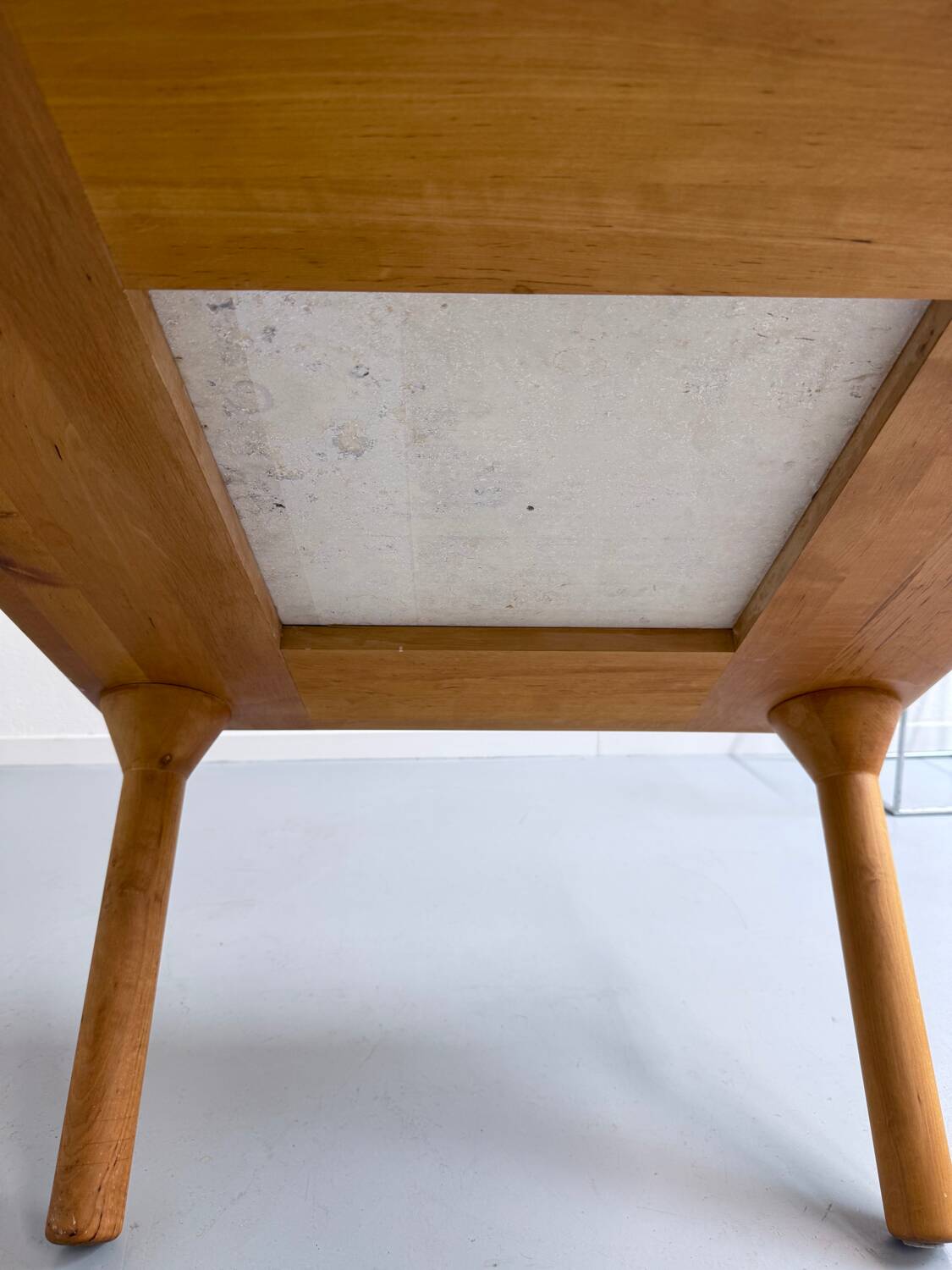 Table basse ancienne bois et travertin design des années 70 vintage