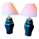 2 blue crackle ceramic desk lamp bases, 1950s