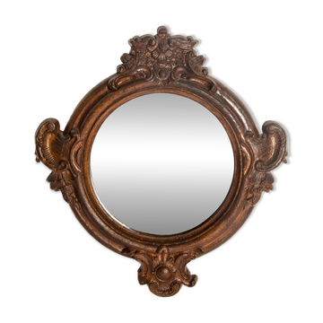 Original decorative glass mirror in medium brown, Europe, 1960s.