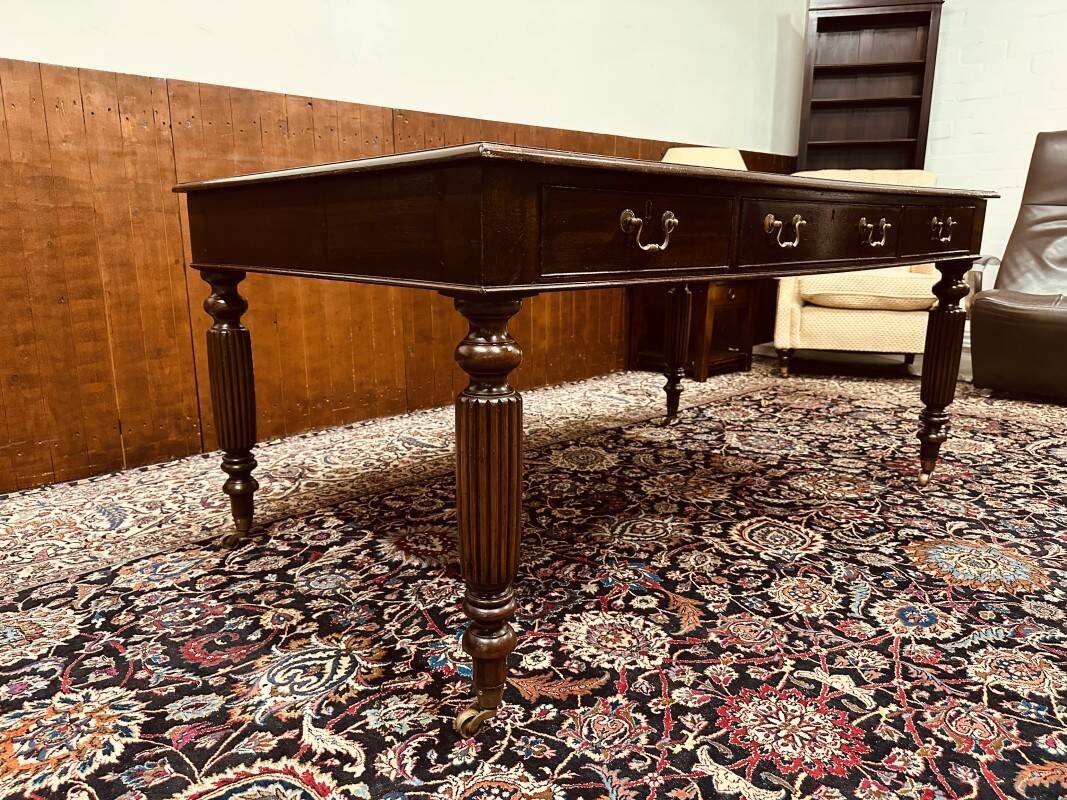Old English Writing Desk with black leather top
