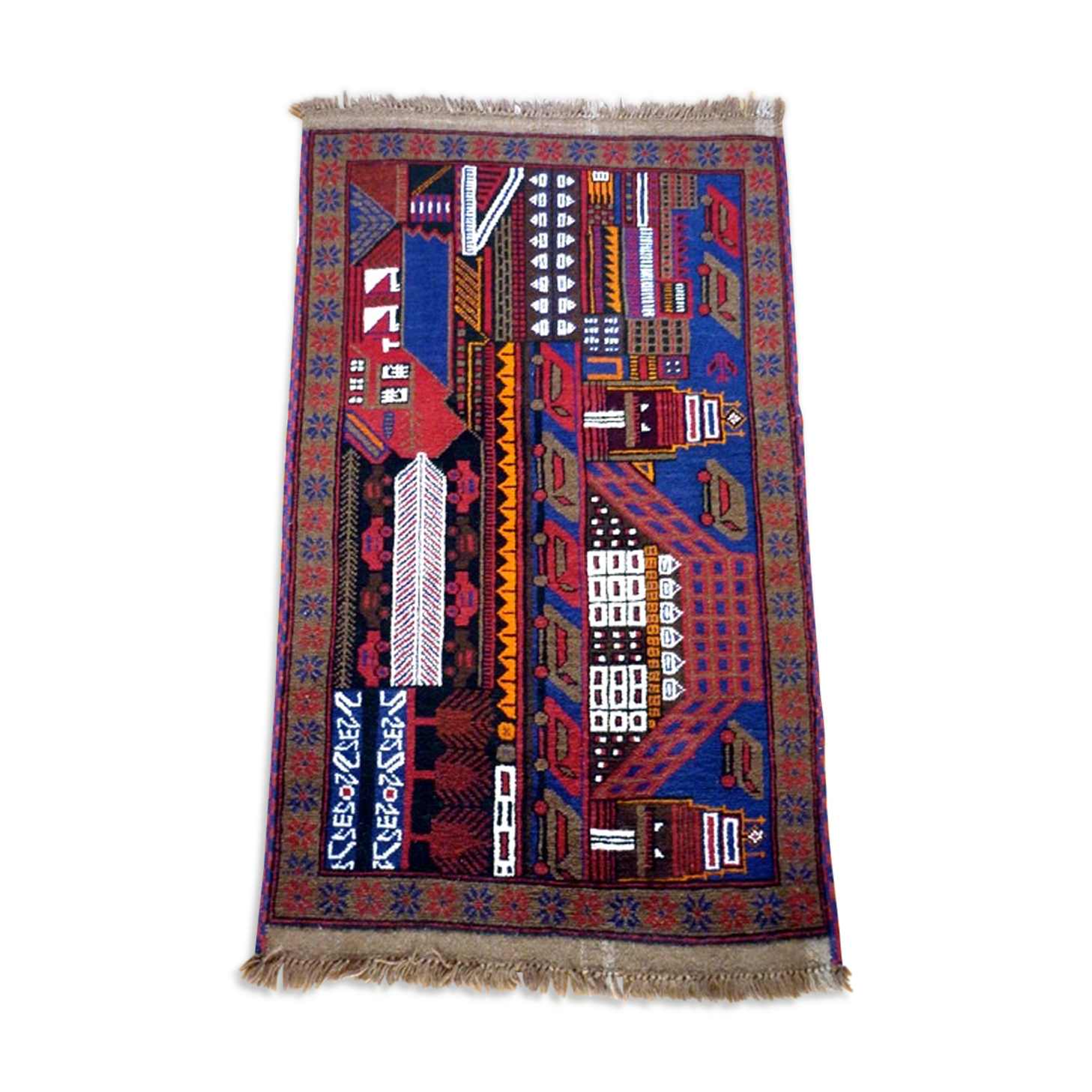 Afghan carpet 80s a city the night 88x155cm