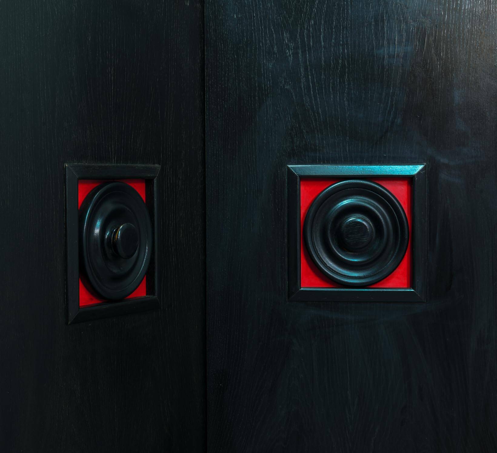 Large Brutalist Black Highboard with Red Accents Belgium 60s