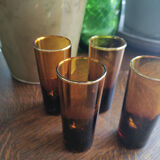 Set of 4 amber vodka glasses with gilding on the necks