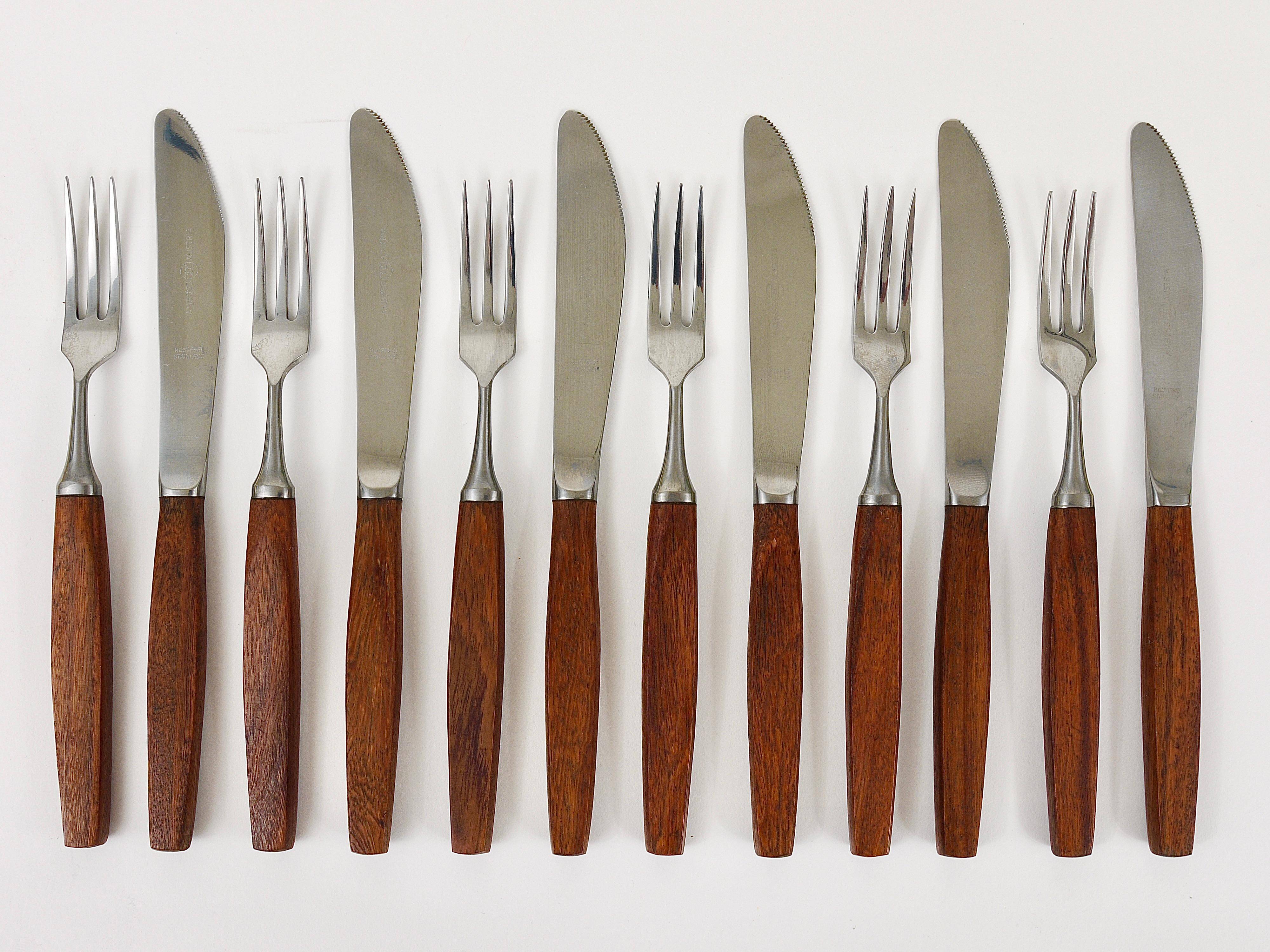 Amboss Box Mid-Century 6 Knives and 6 Forks, Cutlery, Austria, 1950s