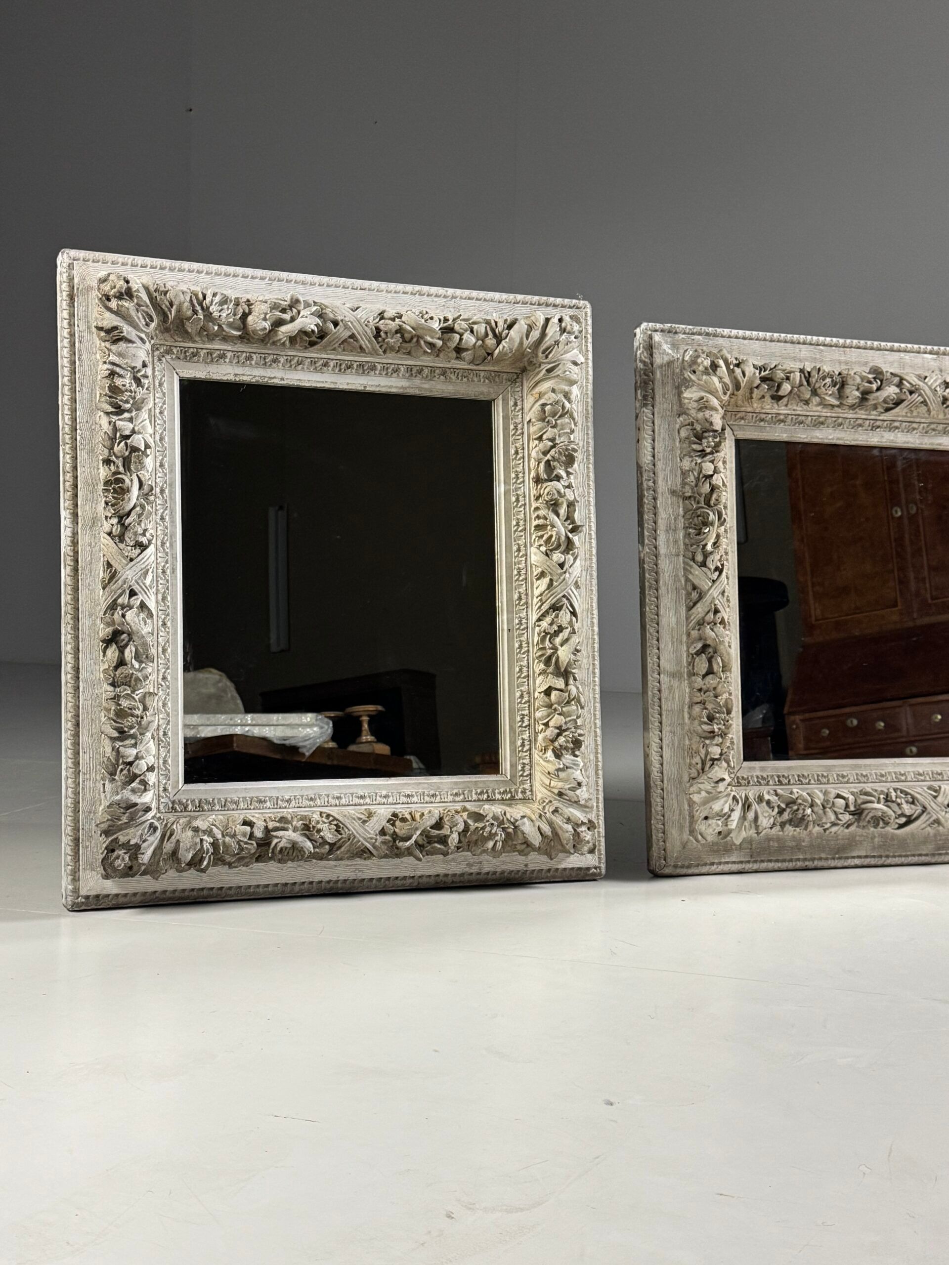 Set of three French mirrors white