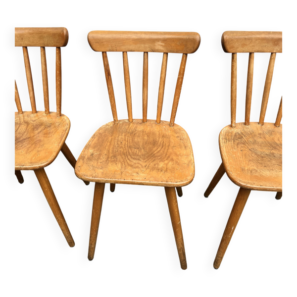 Lot de 8 chaises bistrot vintage – Bois teinté chaleureux – Pieds compas