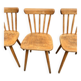 Set of 8 vintage bistro chairs – Warm stained wood – Compass legs