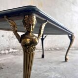 Vintage Dark Green Marble Coffee Table with Gilded Metal Ornate Legs, Mid-Century