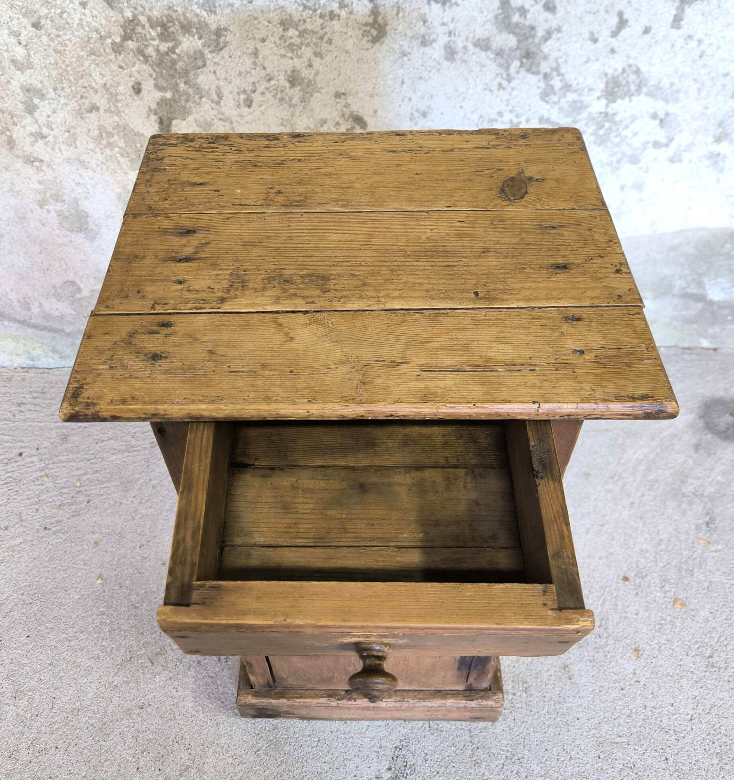 Vintage high bedside table in solid wood