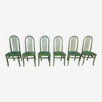 Set of 6 vintage Baumann Eden bistro chairs in green wood