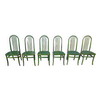 Set of 6 vintage Baumann Eden bistro chairs in green wood