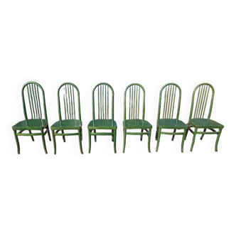 Lot de 6 chaises bistrot vintage Baumann eden en bois vert