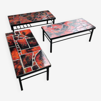 Trio tables basses céramique pierre de lave moderniste