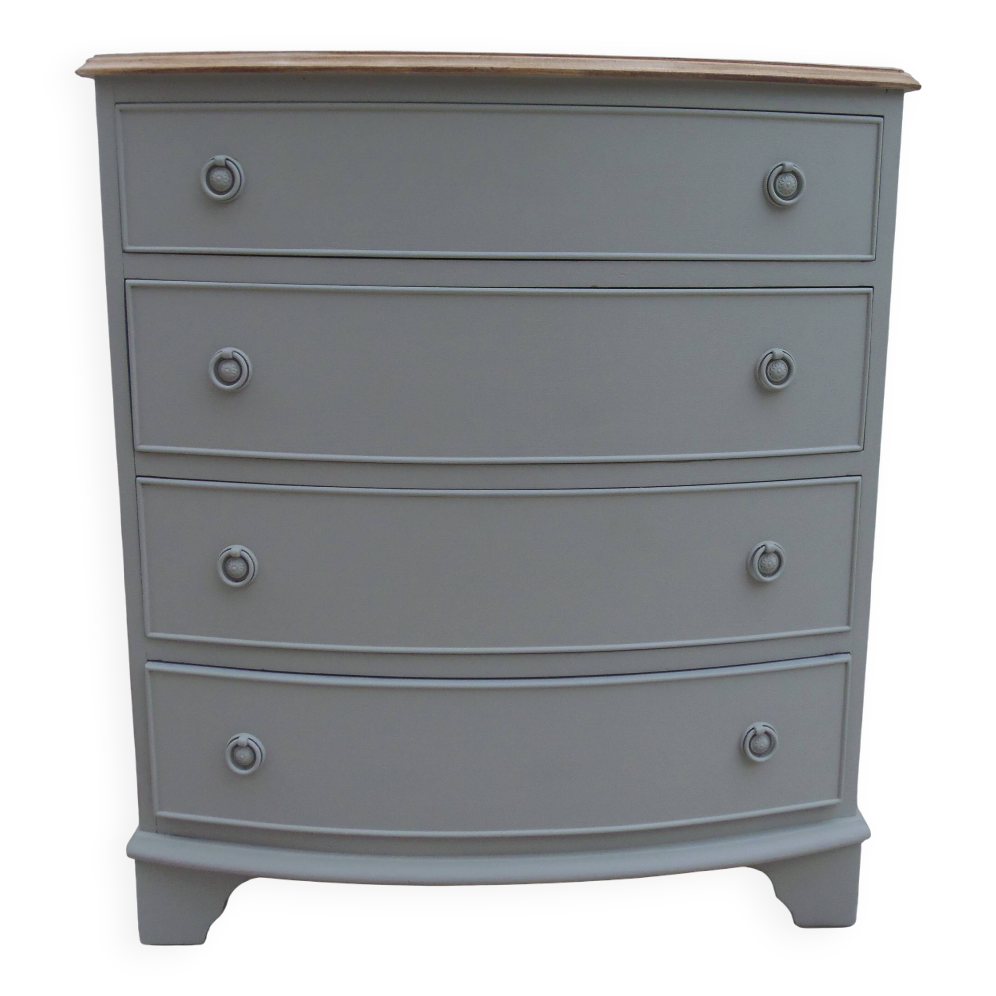 Vintage chest of drawers enhanced in verdigris, 4 drawers, wooden top