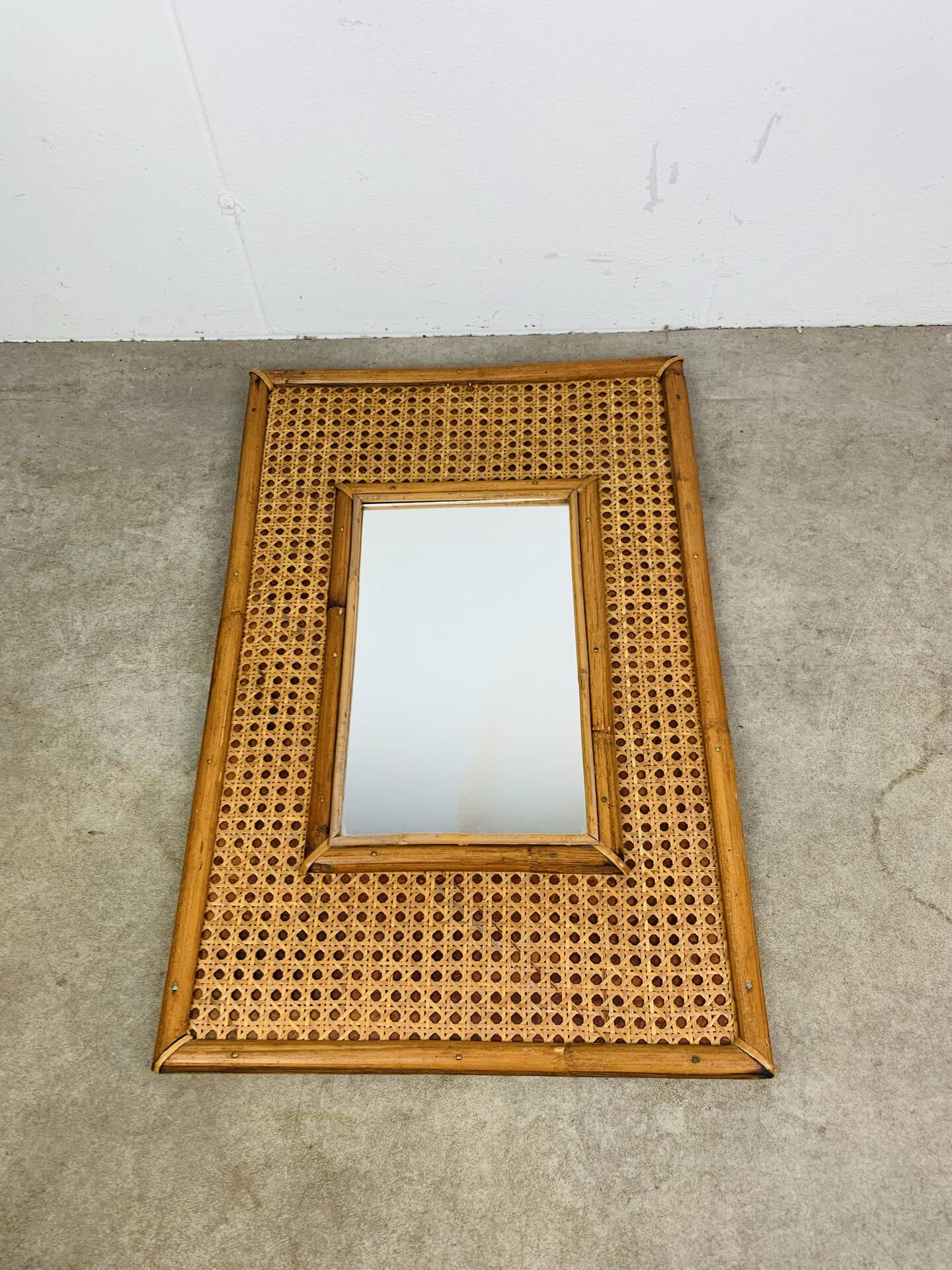 Rattan and cane mirror from the 1960s.