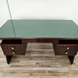 Executive Art Decò desk in exotic wood, glass, and brass
