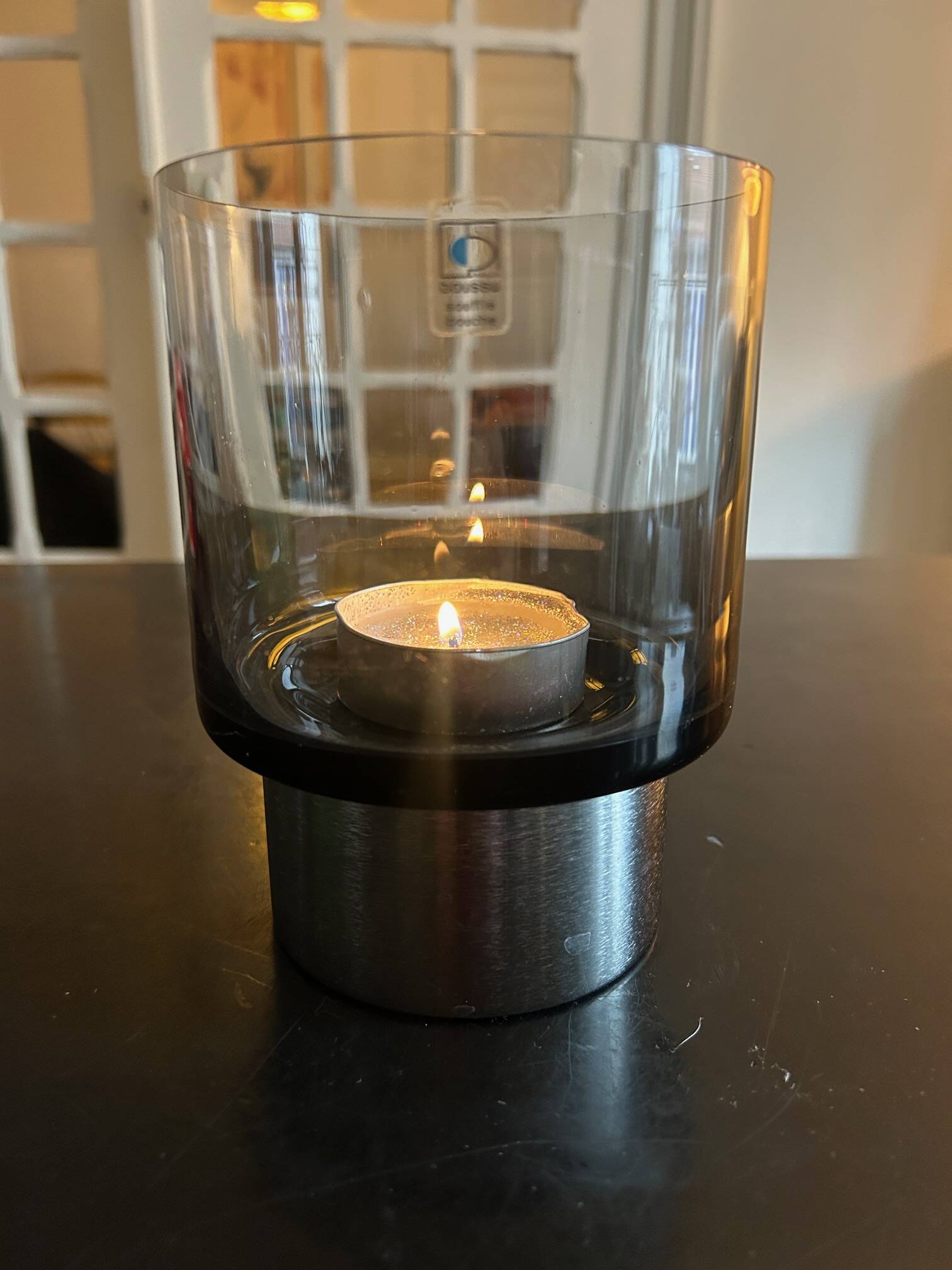 smoked glass candlestick Boussu edition, 1970