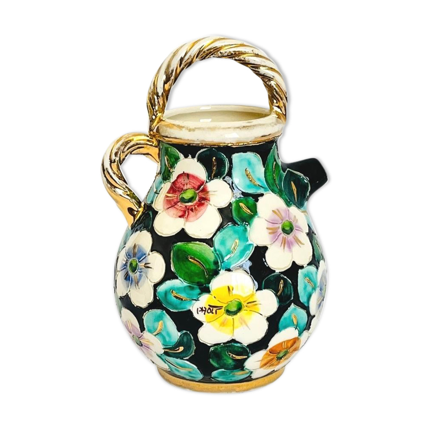 Watering can vase floral decoration hand painted