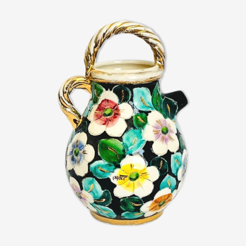 Vase arrosoir décor fleuri peint main