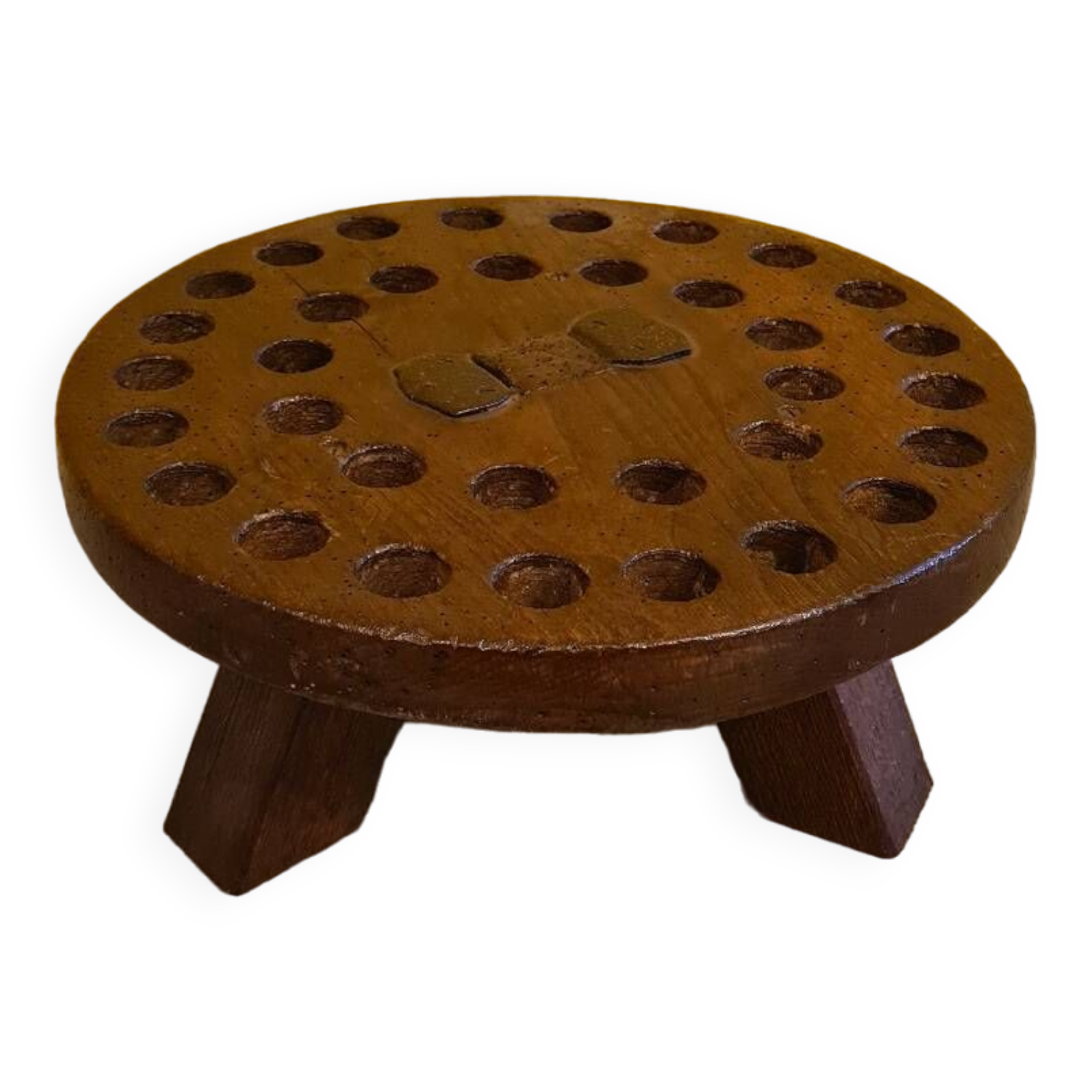 Disque de pilon de baratte transformé en tabouret/support à plantes, XIXe siècle
