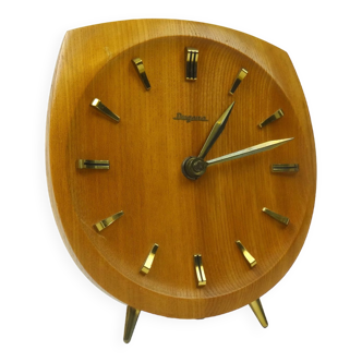 Rare horloge de bureau en trépied en teck du milieu du siècle par Dugena