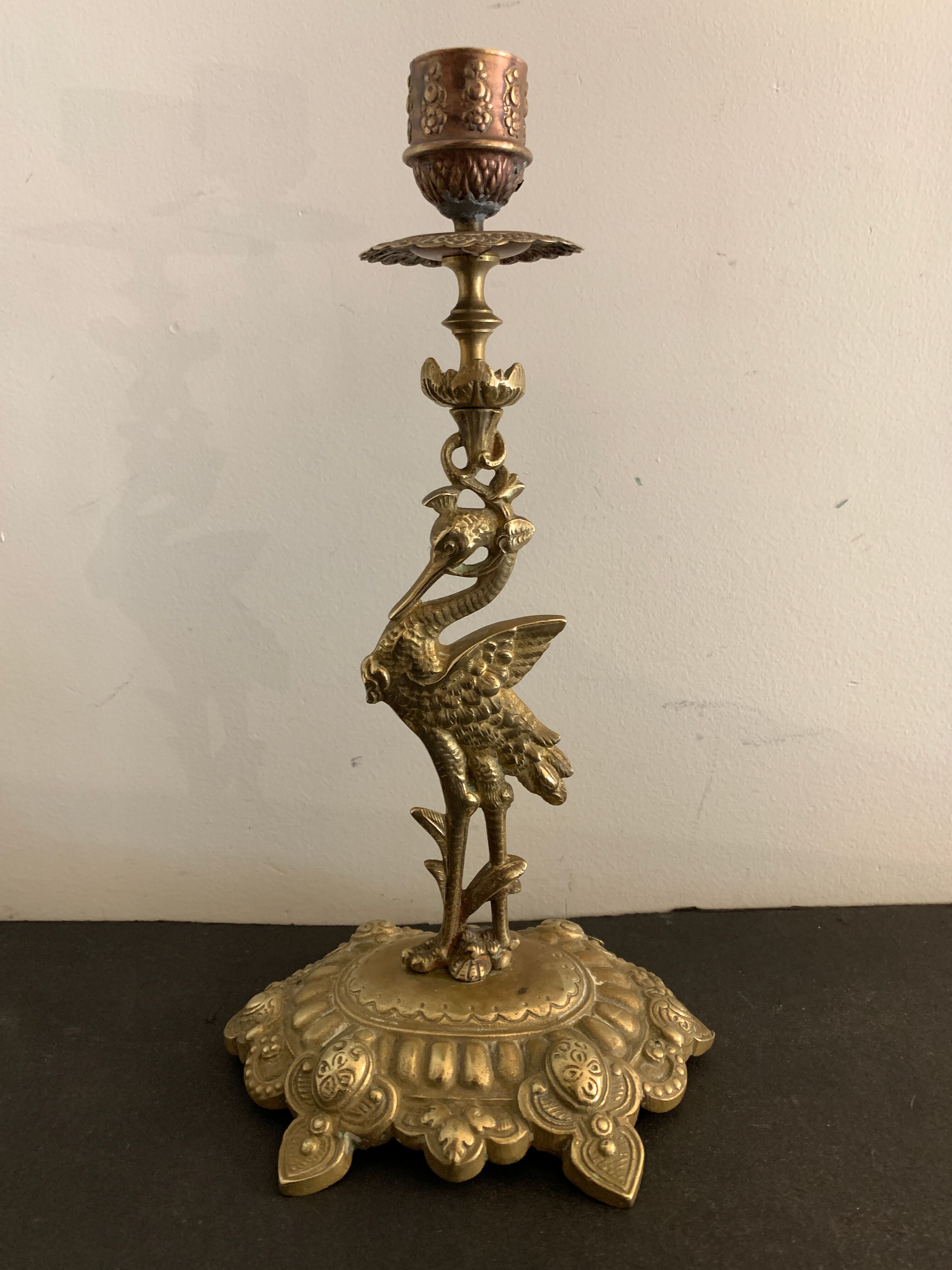 Brass heron heron animal candle holder