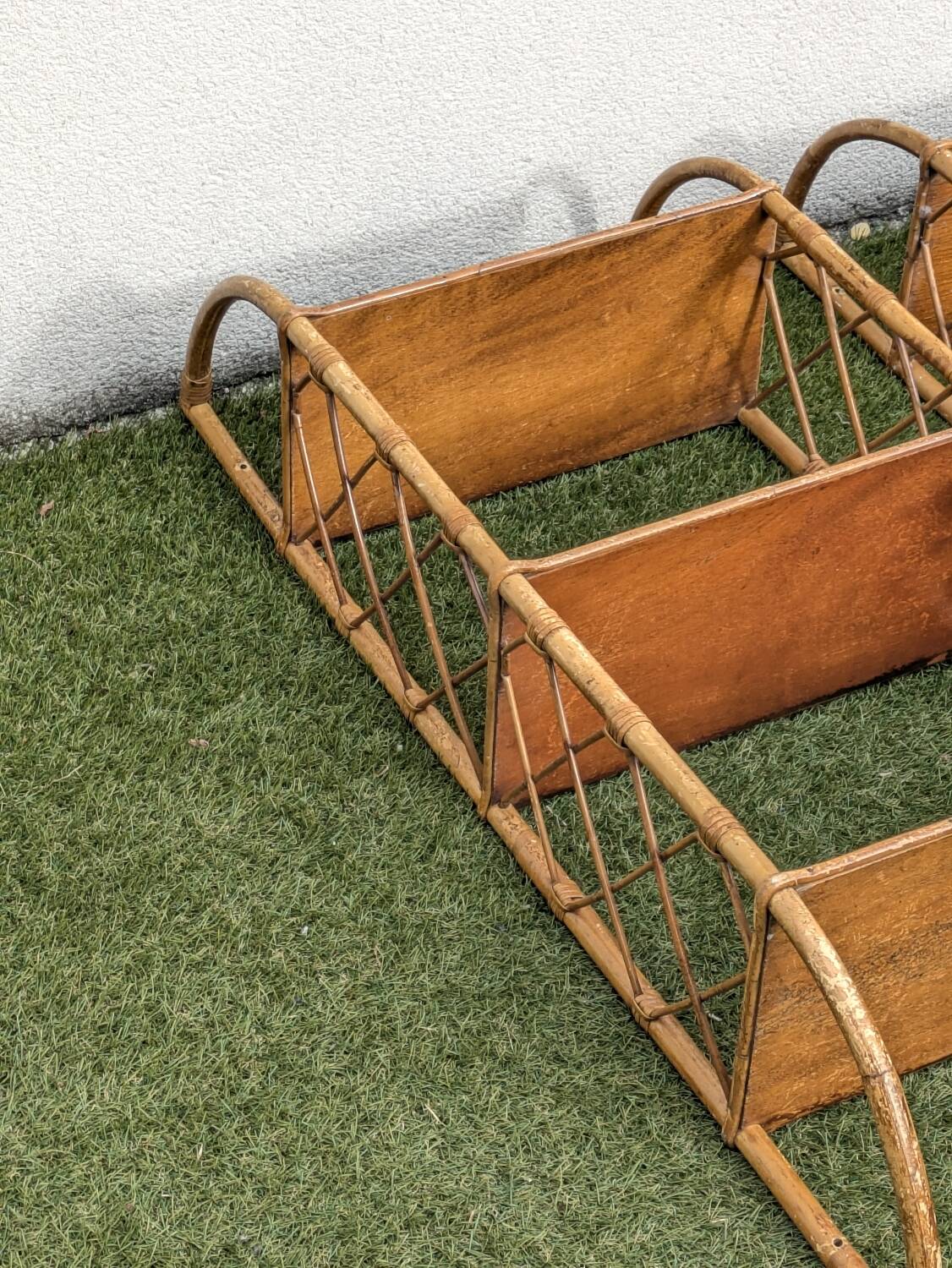 Pair of vintage bamboo and rattan wall shelves 1960