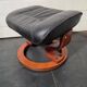 Footrest / Black leather and wood pouf - Stressless