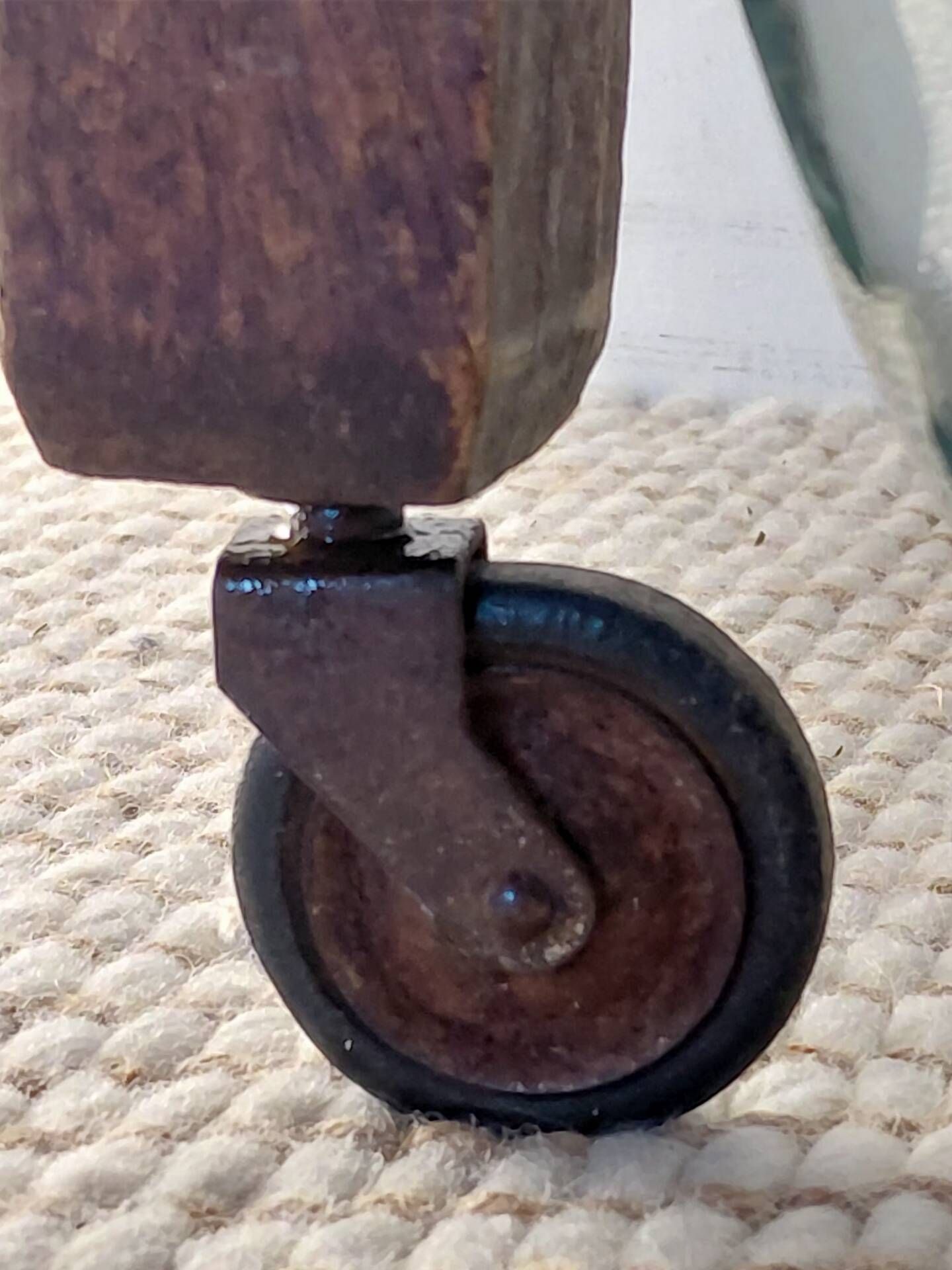 Vintage wooden wheeled side table/console.