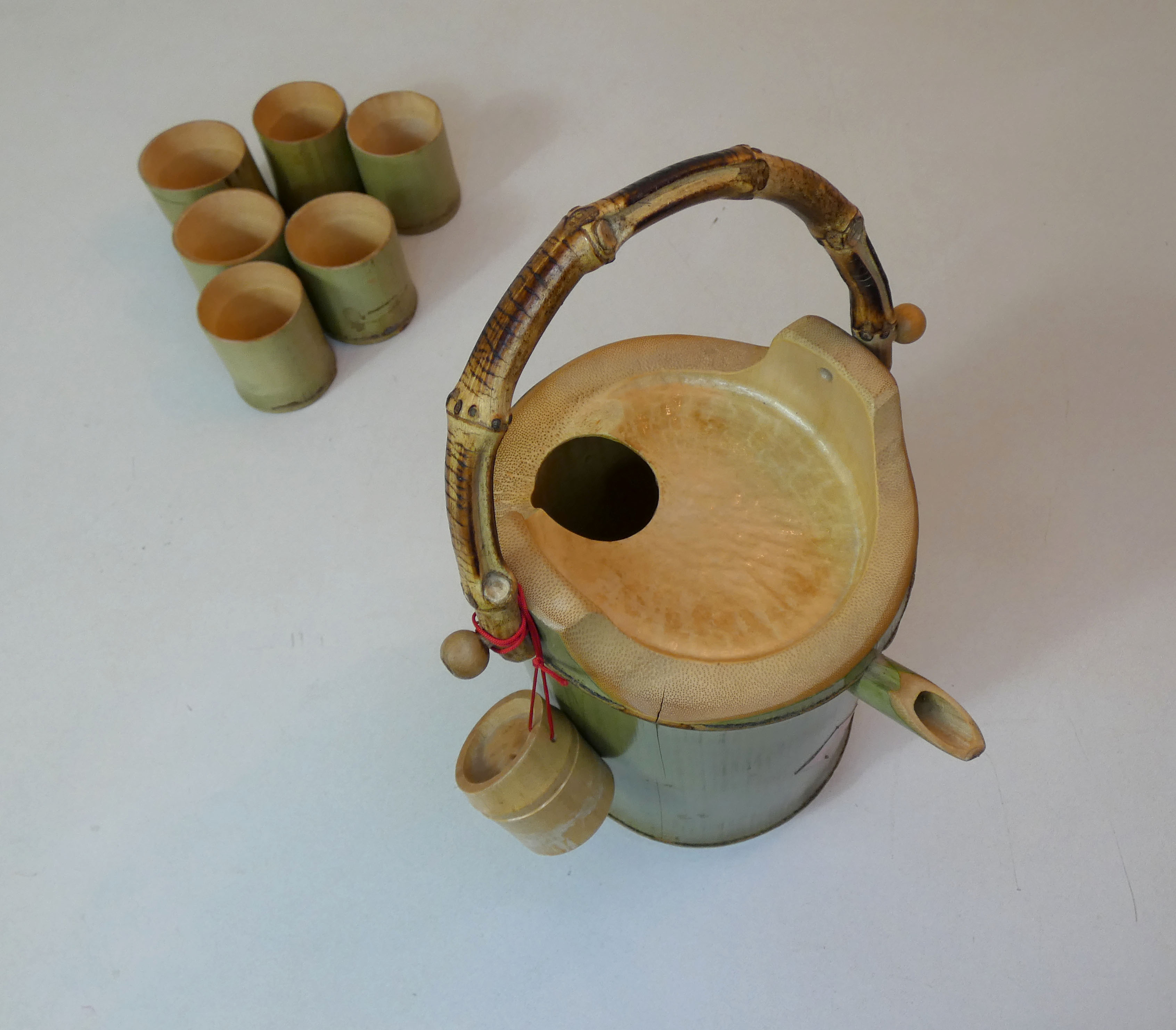 bamboo teapot service and folk art cups