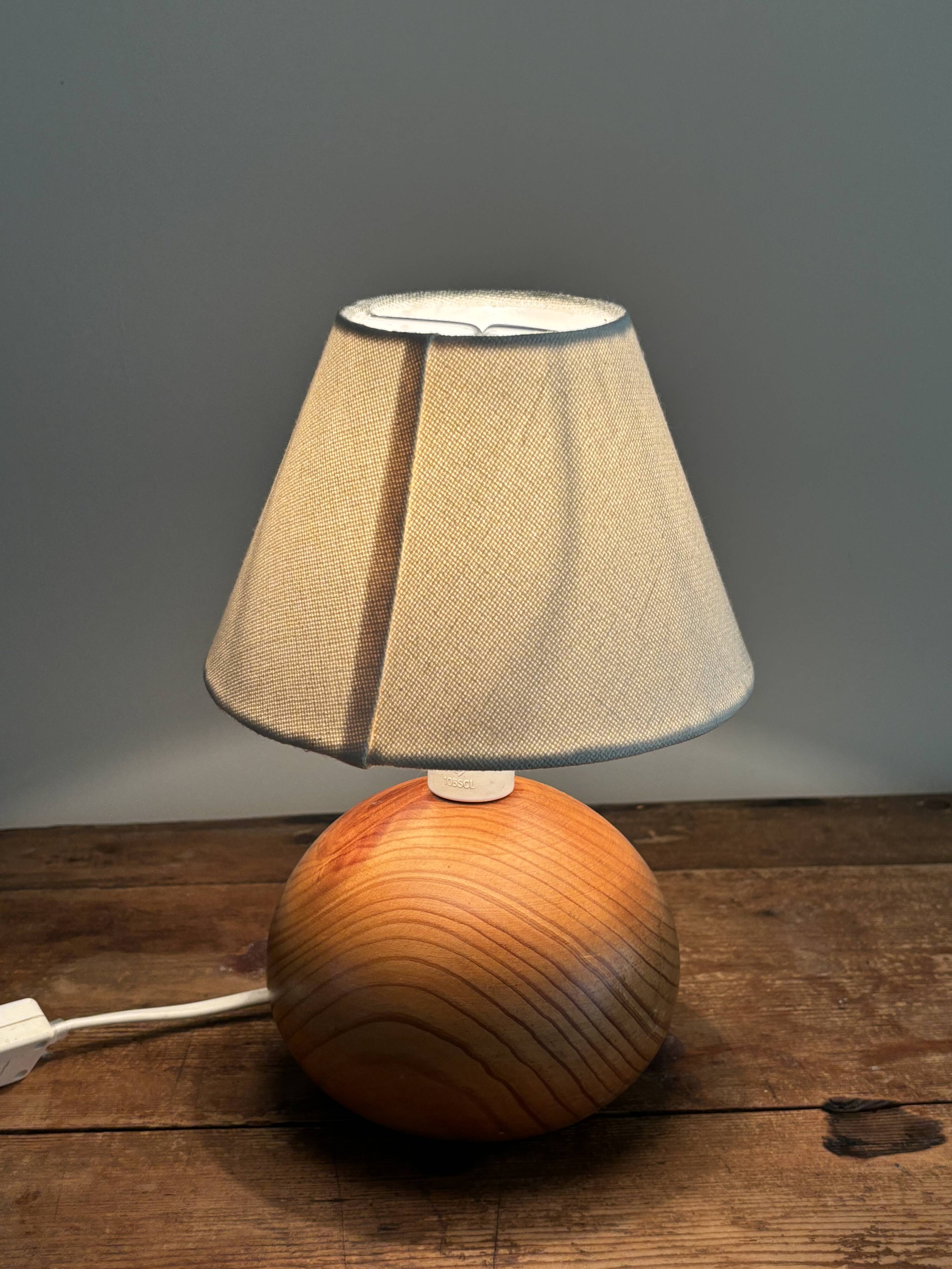vintage wooden ball lamp small model with fabric shade 80's design