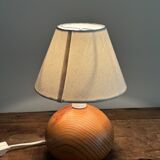 vintage wooden ball lamp small model with fabric shade 80's design
