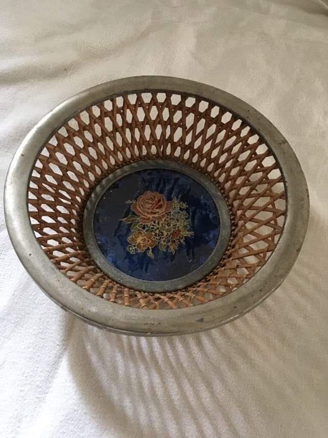 Vintage metal and wicker basket