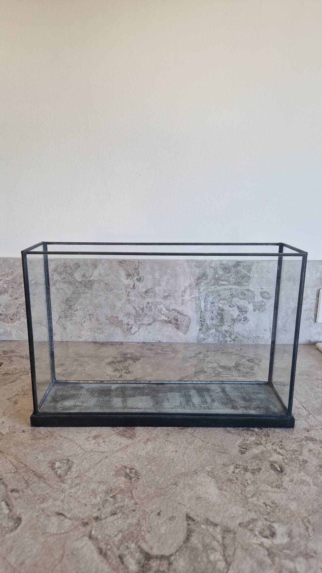 Showcase, antique table display in iron and glass