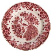 Regina Gouda Delft Hand-Painted Plate Red Peacock & Floral Motif Holland, 1950s