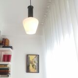 Vintage 1960s white opal glass hanging lamp mid-century modern