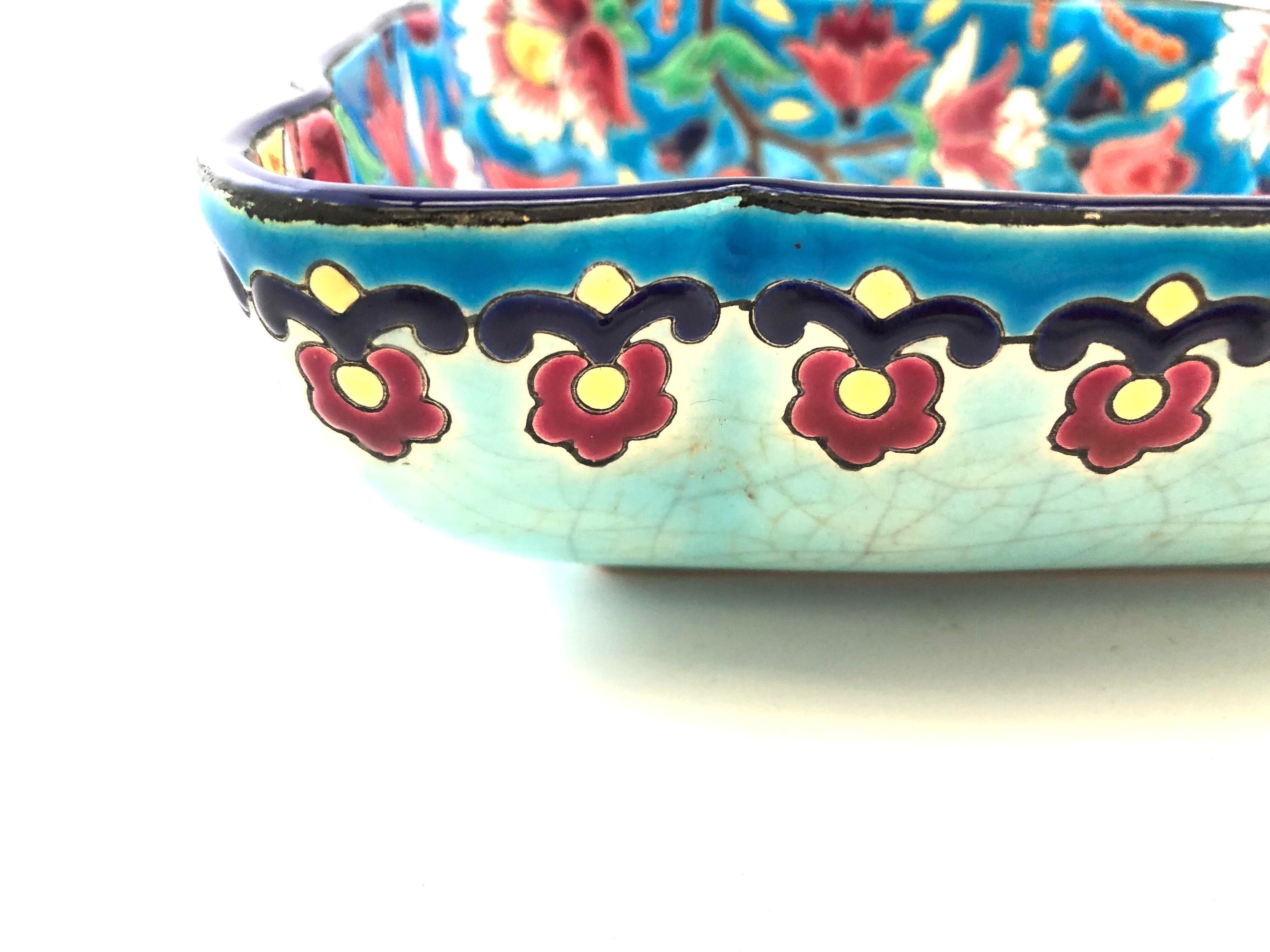 Square cut in blue Longwy enamels