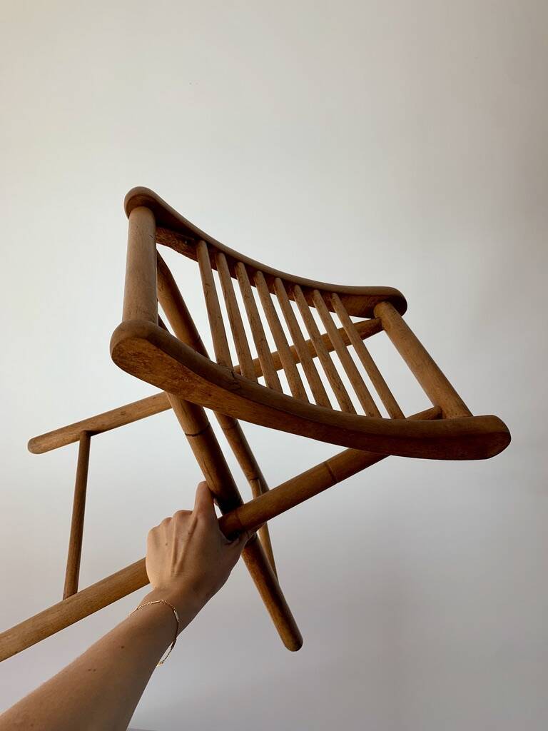 folding wooden stool bamboo style early 20th century
