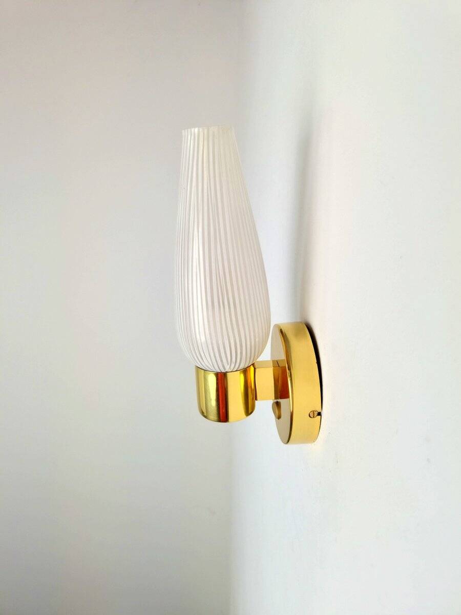 Mid-Century Swedish Wall Lamps in Brass and Glass, 1970, Set of 2