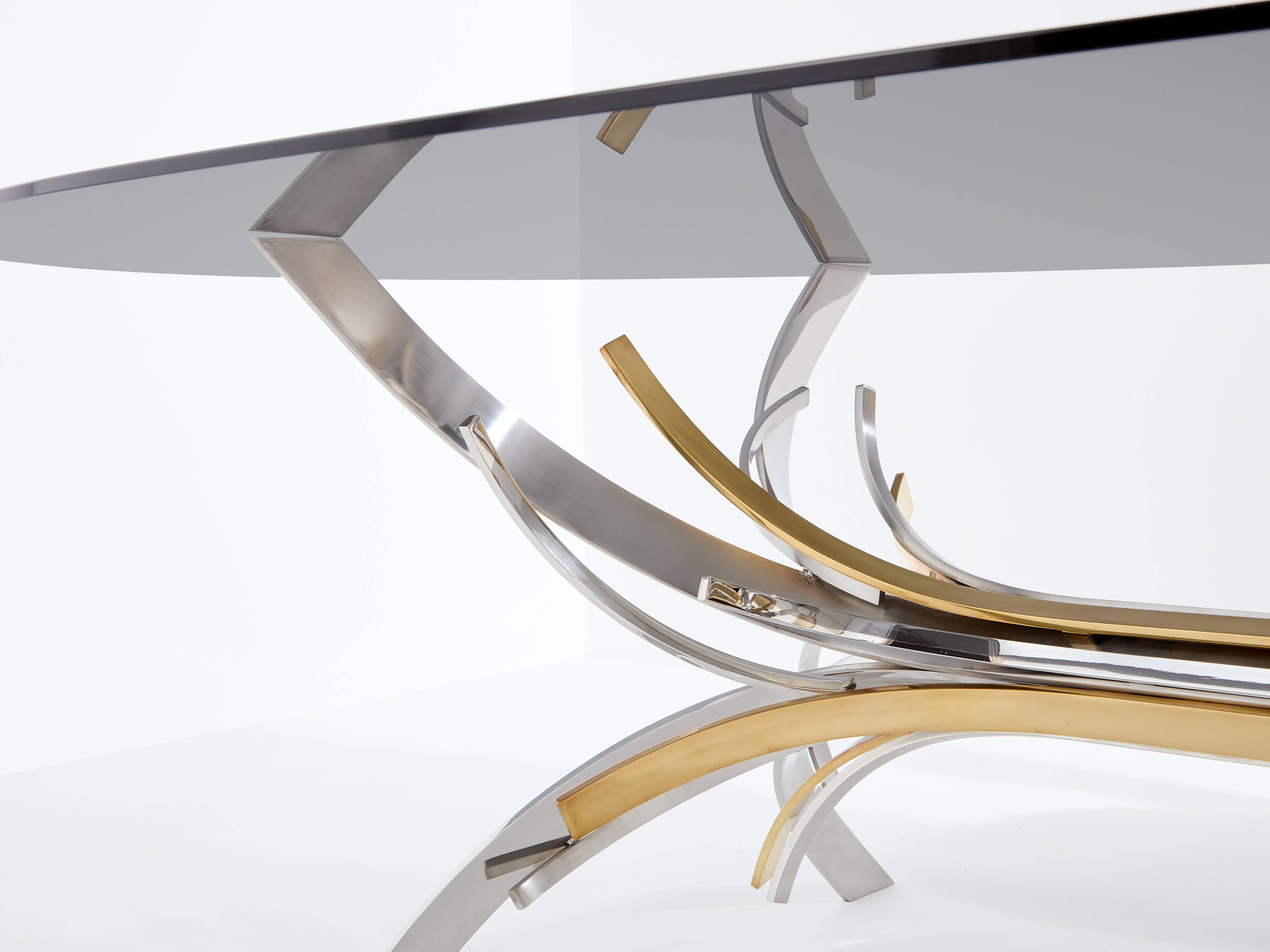 Maria Pergay steel and brass dining table Gerbe 1970
