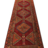 Vintage red persian runner rug long traditional handwoven oriental wool carpet 110x385cm