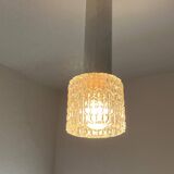 Vintage pendant light in chiseled glass and steel tube from the 70s