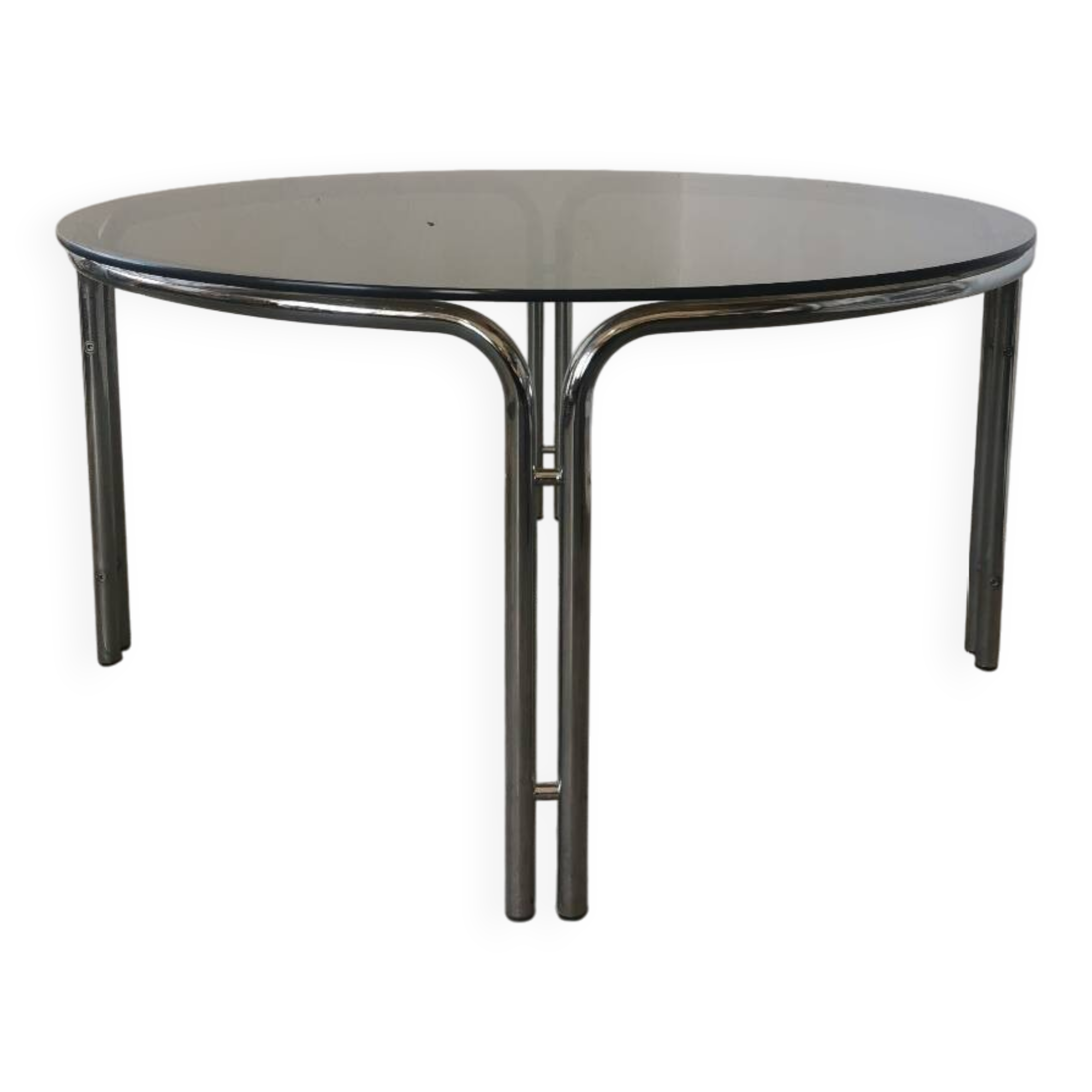 Round chrome and smoked glass coffee table