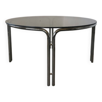 Round chrome and smoked glass coffee table