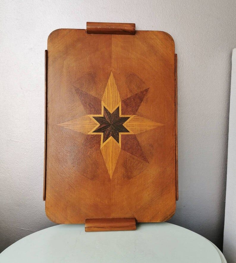 Vintage tray in wooden marquetry 1970