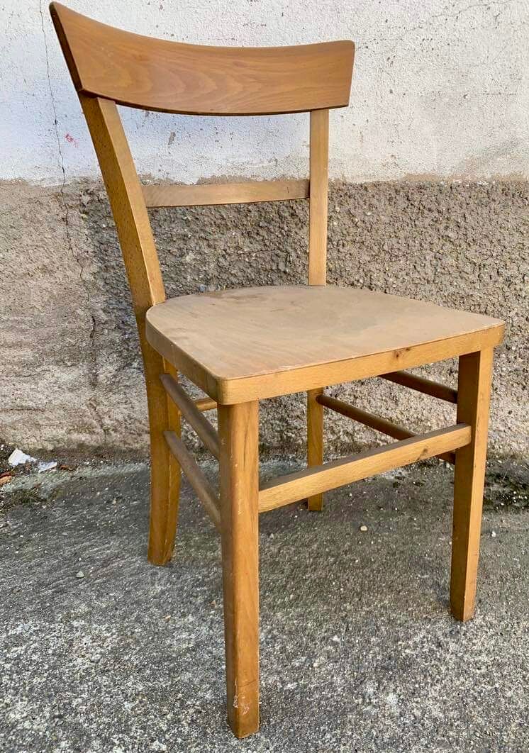 Set of 8 old light wood bistro chairs years 1957 stamps