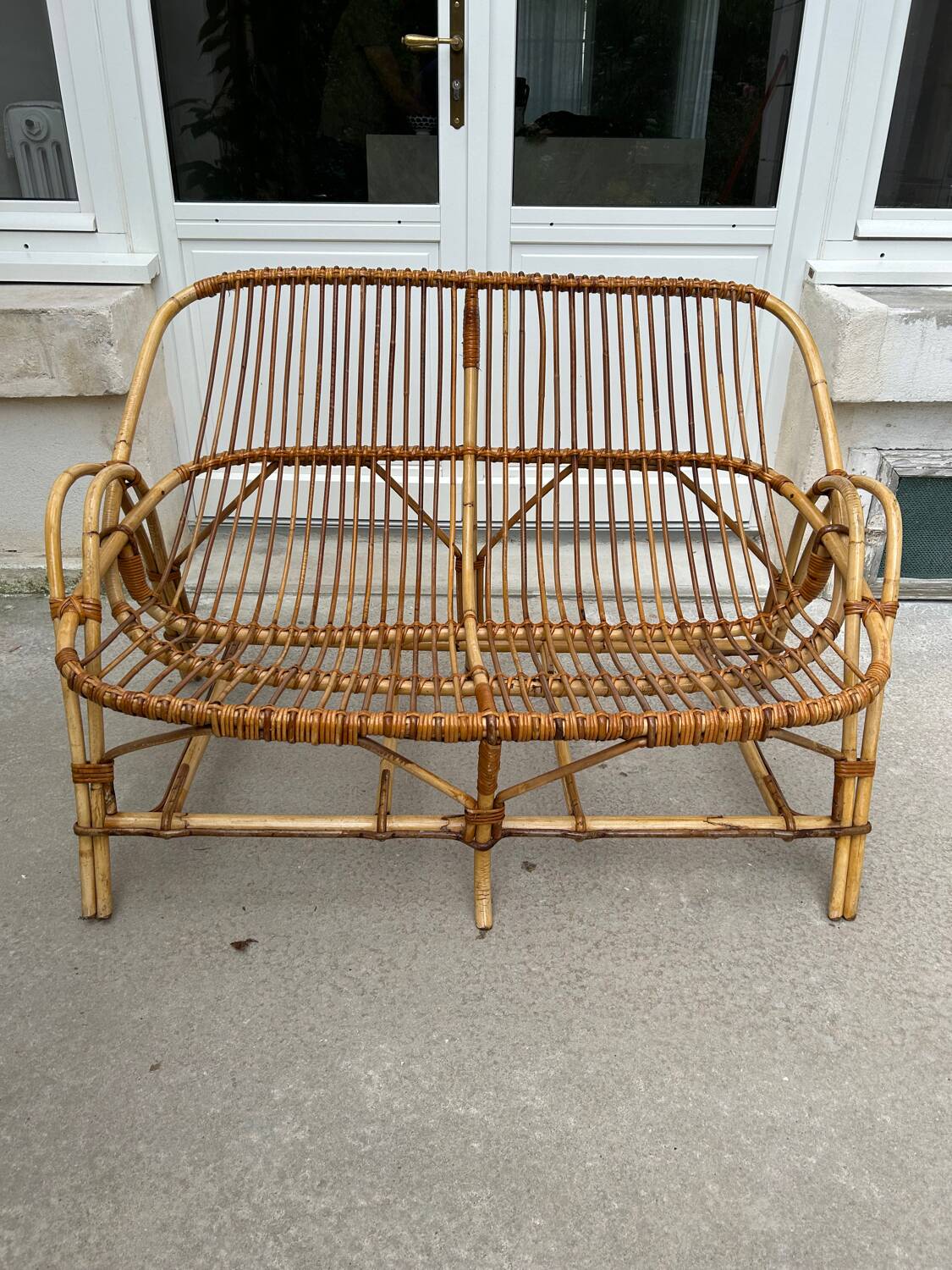 Vintage rattan bench