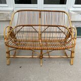 Vintage rattan bench