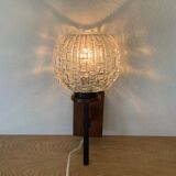 Vintage scandinavian wall lamp wood glass 1970s
